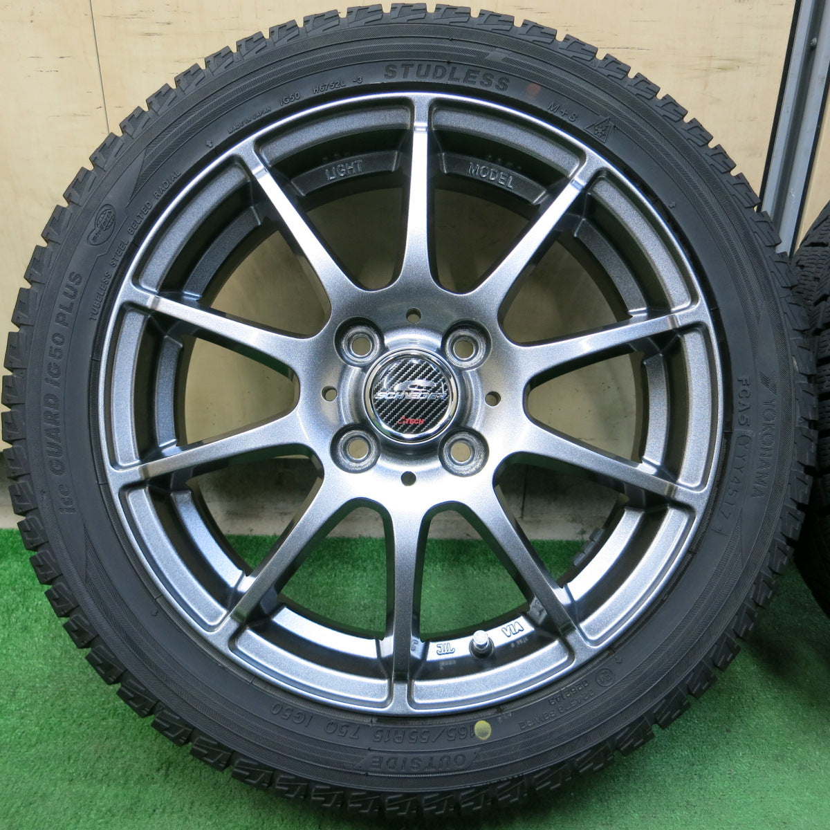 *送料無料*バリ溝！キレイ！9分★スタッドレス 165/55R15 ヨコハマ アイスガード iG50 プラス SCHNEIDER ATECH 15インチ PCD100/4H★3100907イス