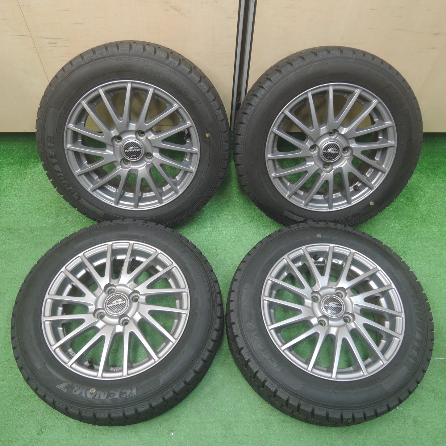 *送料無料*バリ溝！21年！キレイ！ほぼ10分★スタッドレス 165/65R14 グッドイヤー アイスナビ7 SCHNEIDER ATECH シュナイダー 14インチ PCD100/4H★3121306SYス