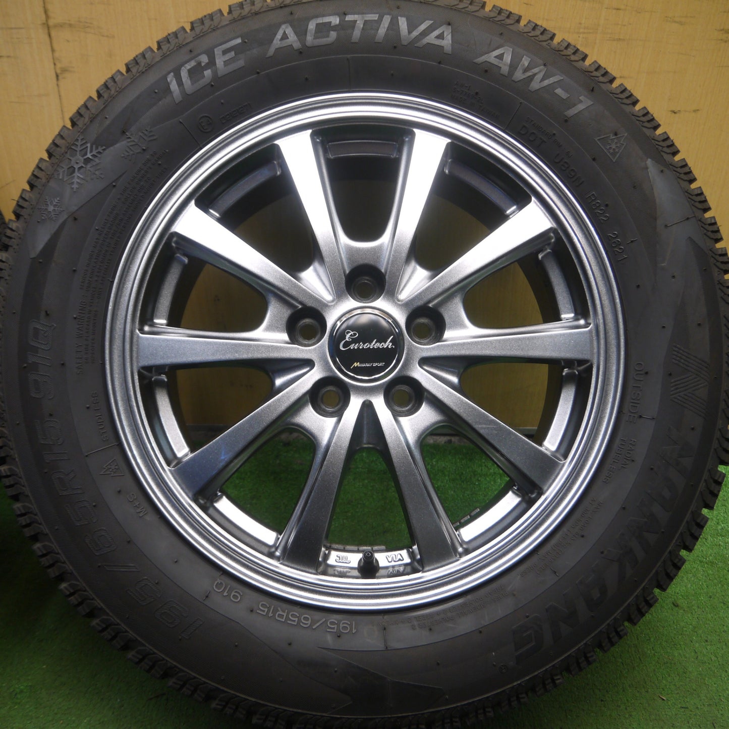 *送料無料* バリ溝！21年！キレイ！9.5分★スタッドレス 195/65R15 ナンカン アイスアクティバ AW-1 Eurotech MANARAY SPORT PCD100/5H★4031306Hス