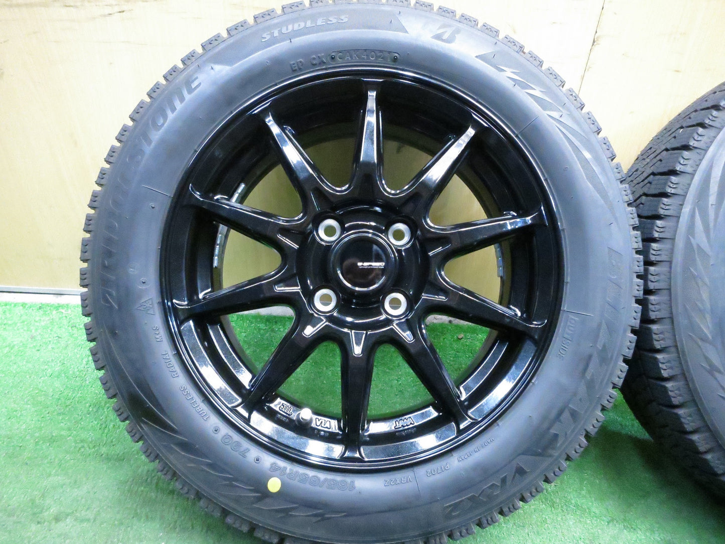 [送料無料]バリ溝！21年！キレイ！ほぼ10分★スタッドレス 165/65R14 ブリヂストン ブリザック VRX2 G-SPEED Gスピード 14インチ PCD100/4H★3021401Hス