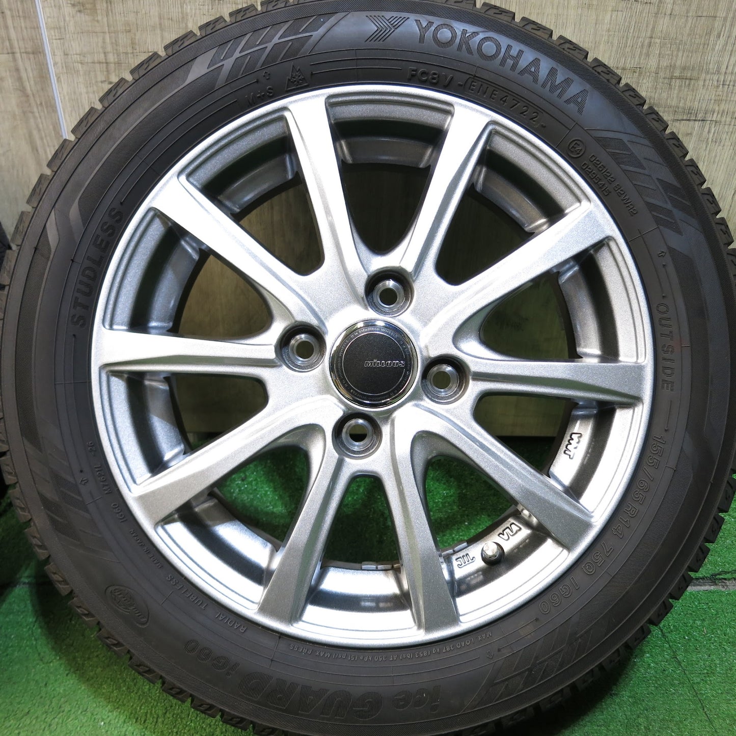 [送料無料]バリ溝！22年！キレイ！ほぼ10分★スタッドレス 155/65R14 ヨコハマ アイスガード iG60 MiLLOUS ミルアス 14インチ PCD100/4H★3041202Hス
