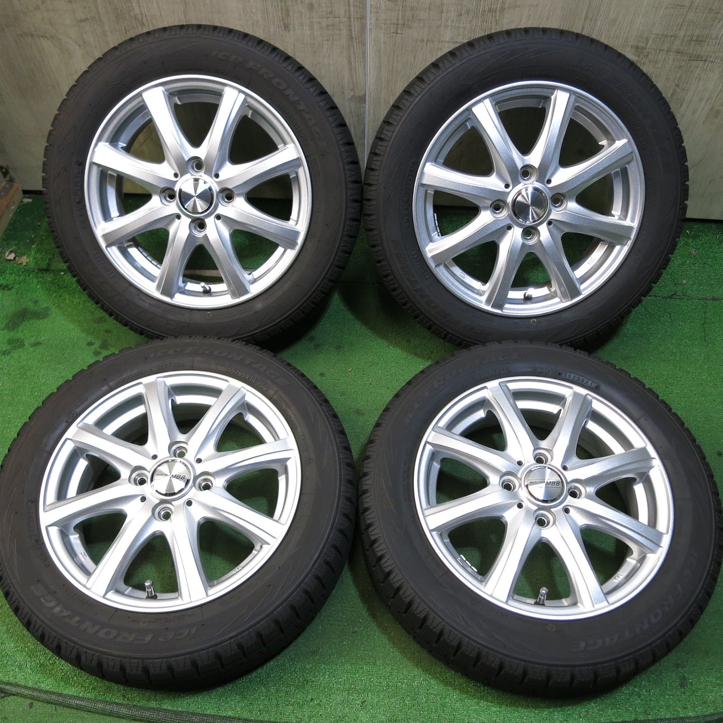 [送料無料]バリ溝！21年！キレイ！ほぼ10分★スタッドレス 155/65R14 iceFRONTAGE MACBES MB8 アイスフロンテージ マクベス 14インチ PCD100/4H★3061203Hス