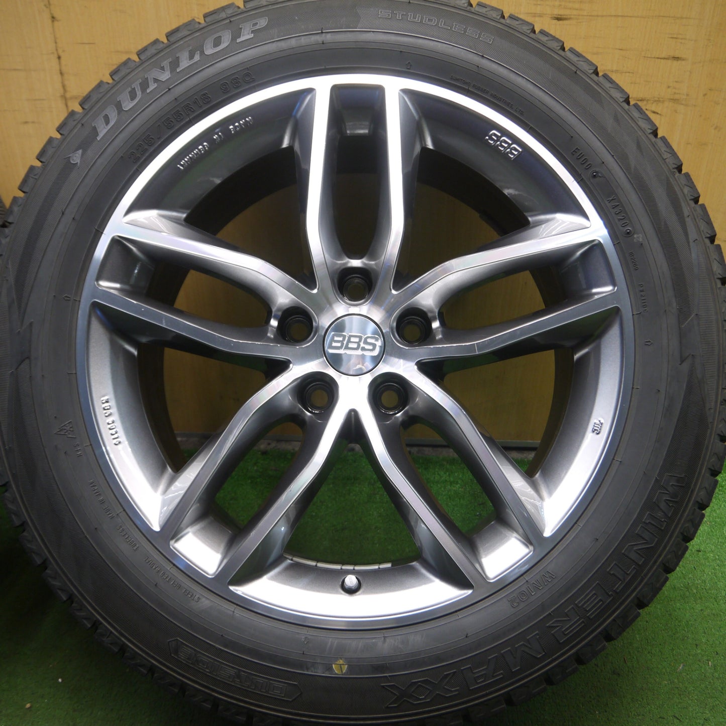 *送料無料* バリ溝！20年！キレイ！9.5分★BBS SX KBA50516 225/55R18 スタッドレス ダンロップ ウインターマックス WM02 PCD114.3/5H★4030807Hス