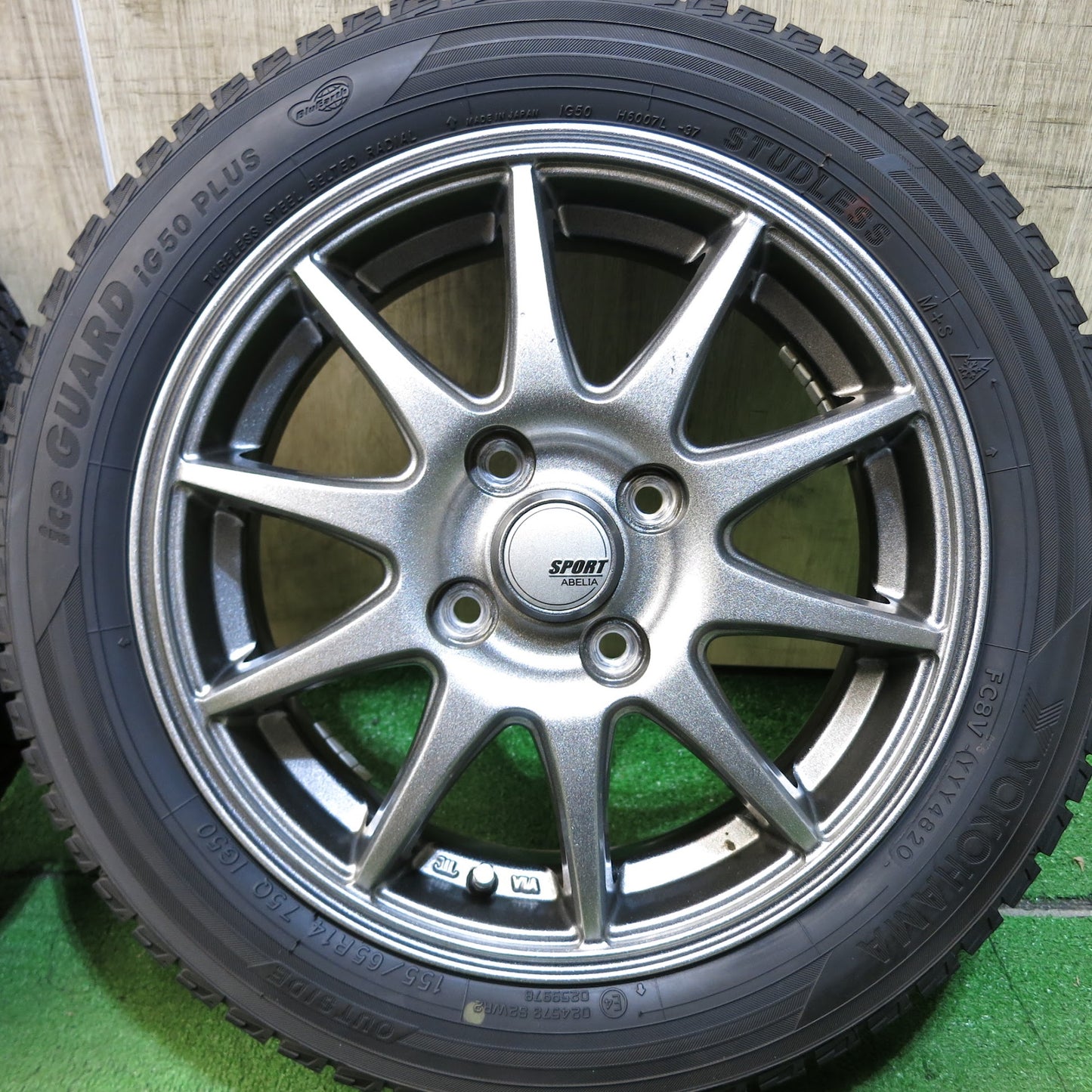 [送料無料]バリ溝！20年！キレイ！ほぼ10分★スタッドレス 155/65R14 ヨコハマ アイスガード iG50 プラス SPORT ABELIA 14インチ PCD100/4H★3041203Hス