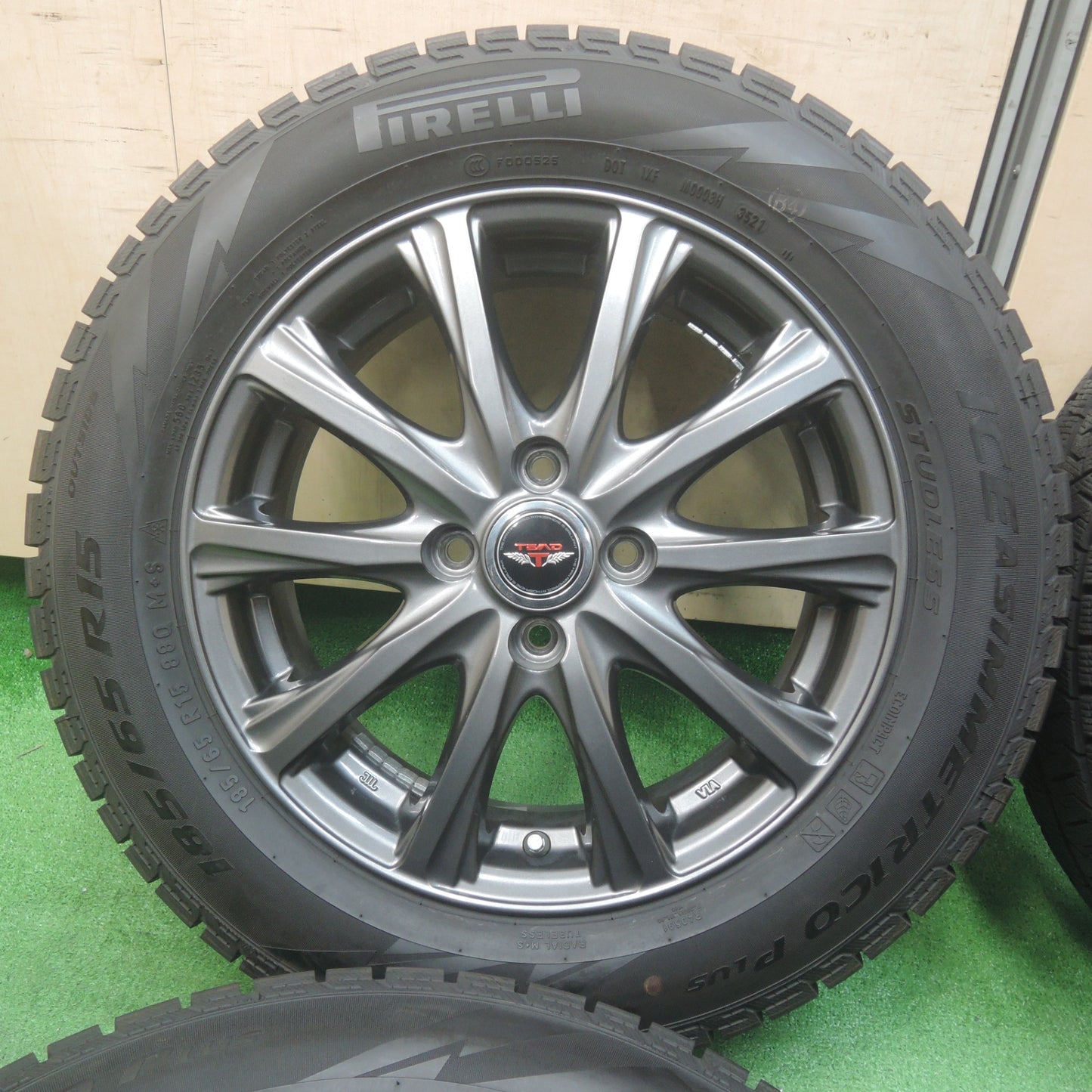 [送料無料] バリ溝！21年！9.5分以上★スタッドレス 185/65R15 ピレリ アシンメトリコ プラス TEAD weds PCD100/4H★4010908SYス