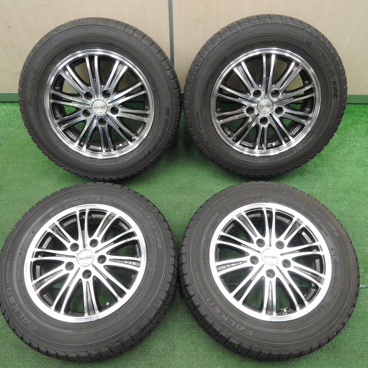 [送料無料]バリ溝！9.5分★WORK Script STEEZ STZ-SCRIPTT02/N 195/65R15 スタッドレス ファルケン エスピア EPZ 15インチ PCD114.3/5H ワーク★3112107TNス