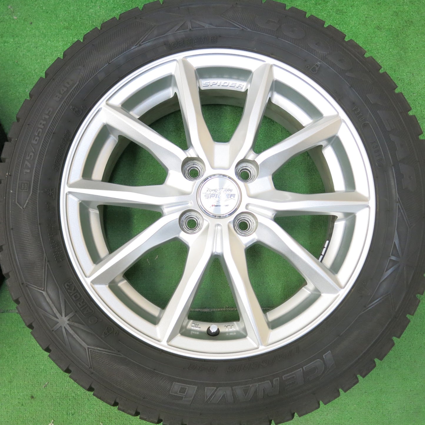 [送料無料]バリ溝！キレイ！9分★スタッドレス 175/65R15 グッドイヤー アイスナビ6 EURO SPEED SPIDER MANARAY SPORT マナレイ 15インチ PCD100/4H★3062802ヒス