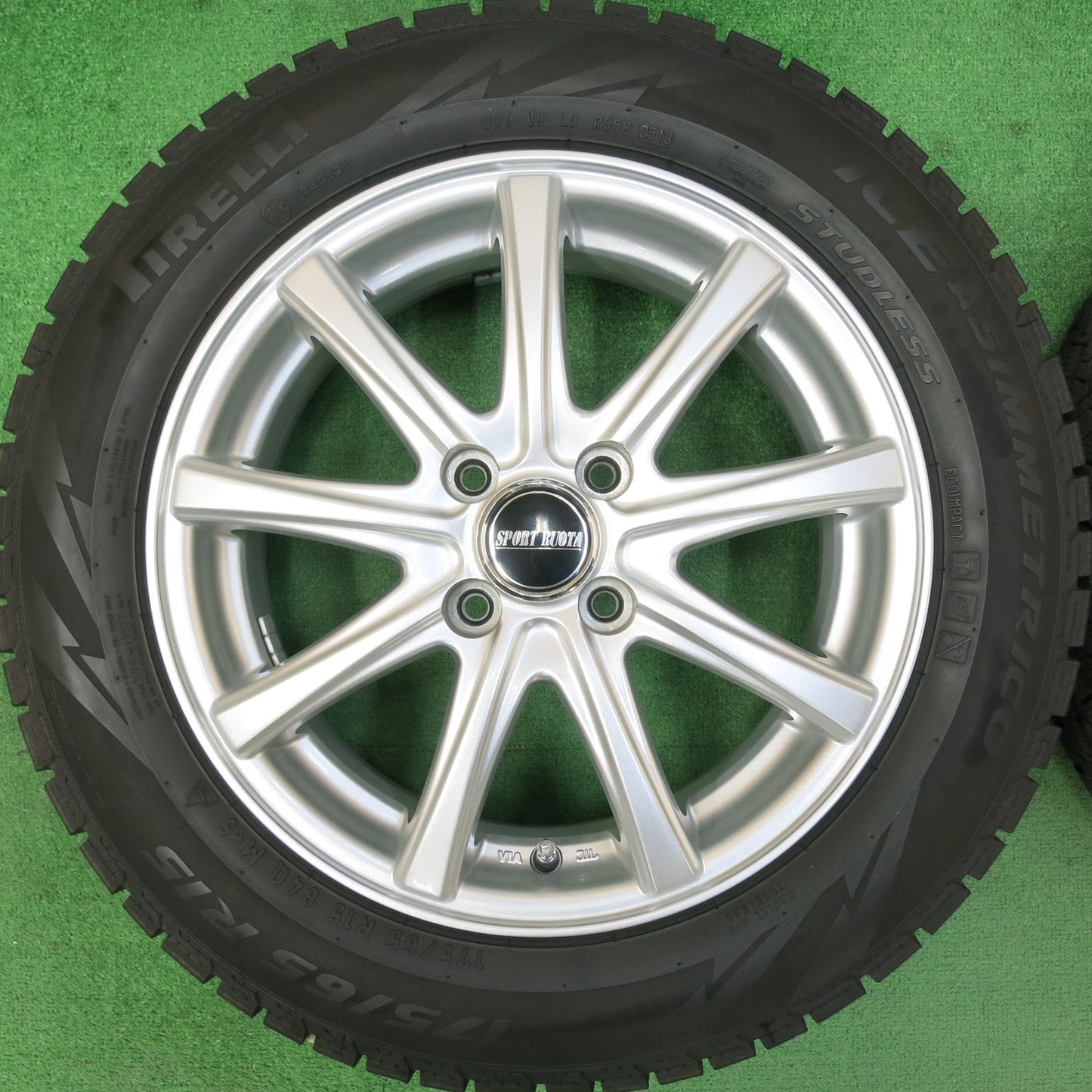 [送料無料]バリ溝！キレイ！9分★スタッドレス 175/65R15 ピレリ アイスアシンメトリコ SPORT RUOTA 15インチ PCD100/4H★3033001ヒス