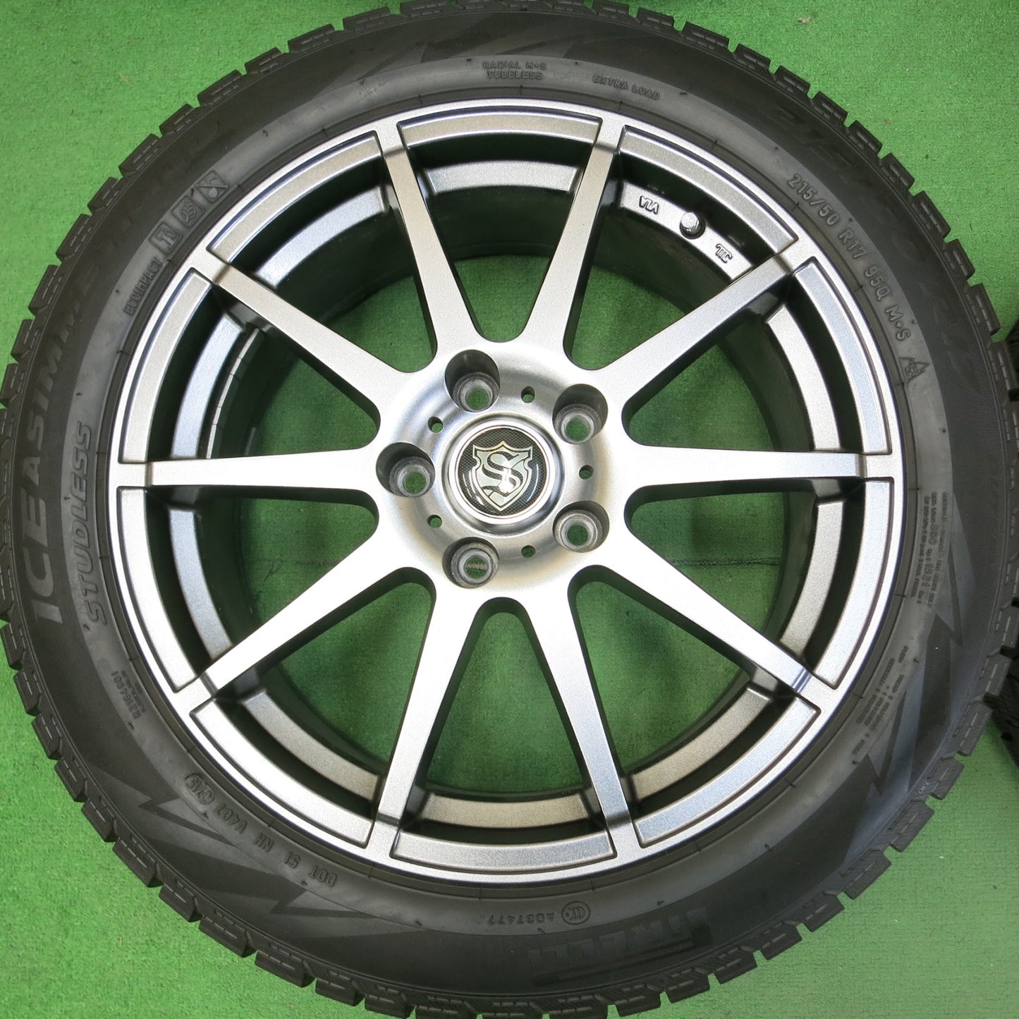 [送料無料]バリ溝！キレイ！9分★スタッドレス 215/50R17 ピレリ アイスアシンメトリコ 社外 アルミ ホイール 17インチ PCD114.3/5H★3071904ヒス