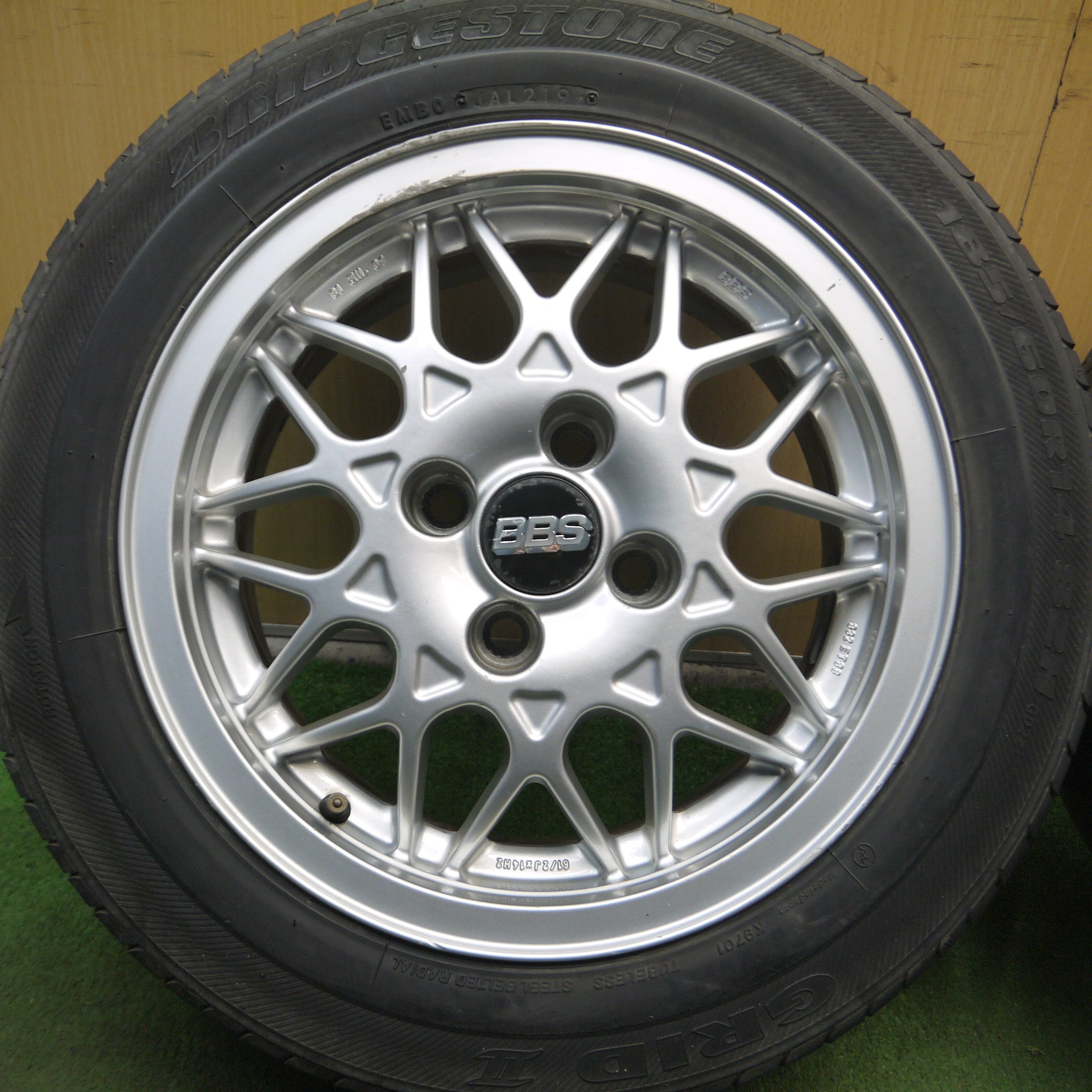 BBS　14インチホイール　ブリヂストンタイヤ 送料無料*4本価格☆ワーゲン 純正 OP BBS 185/60R14 ブリヂストン