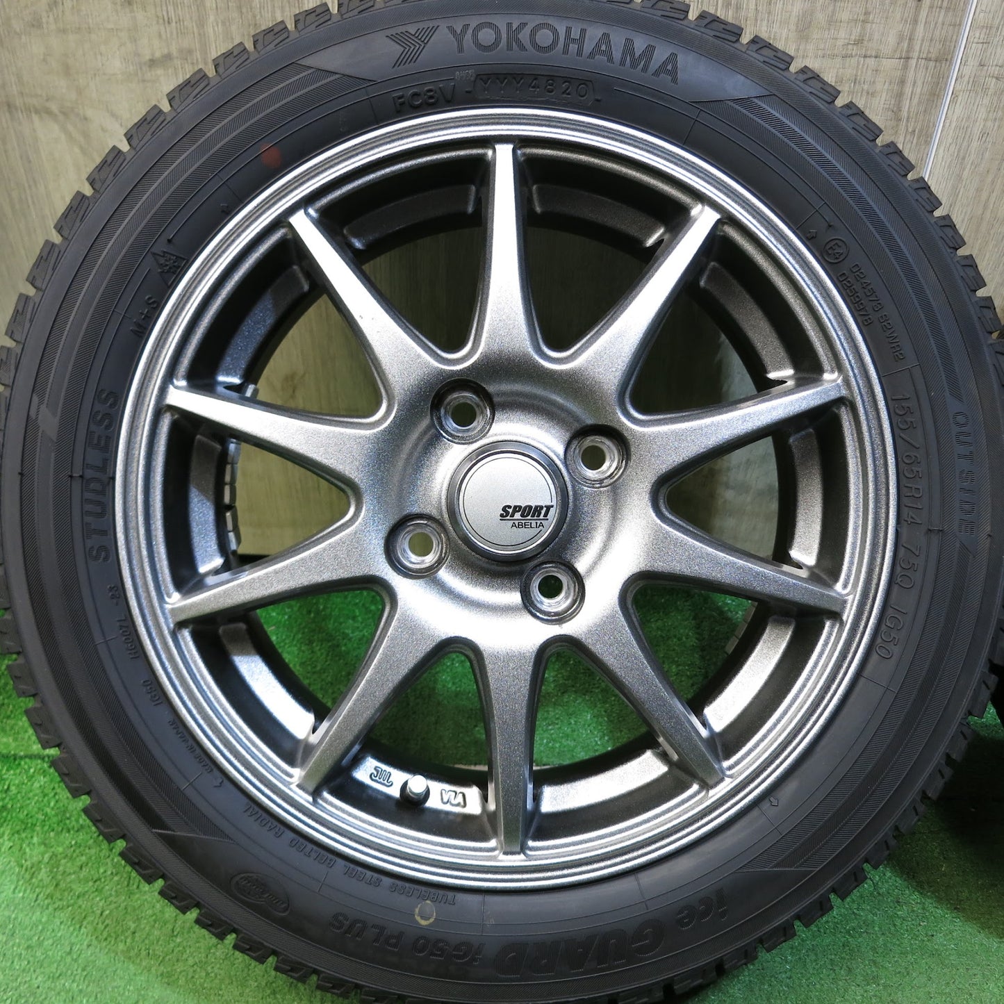 [送料無料]バリ溝！20年！キレイ！ほぼ10分★スタッドレス 155/65R14 ヨコハマ アイスガード iG50 プラス SPORT ABELIA 14インチ PCD100/4H★3041203Hス