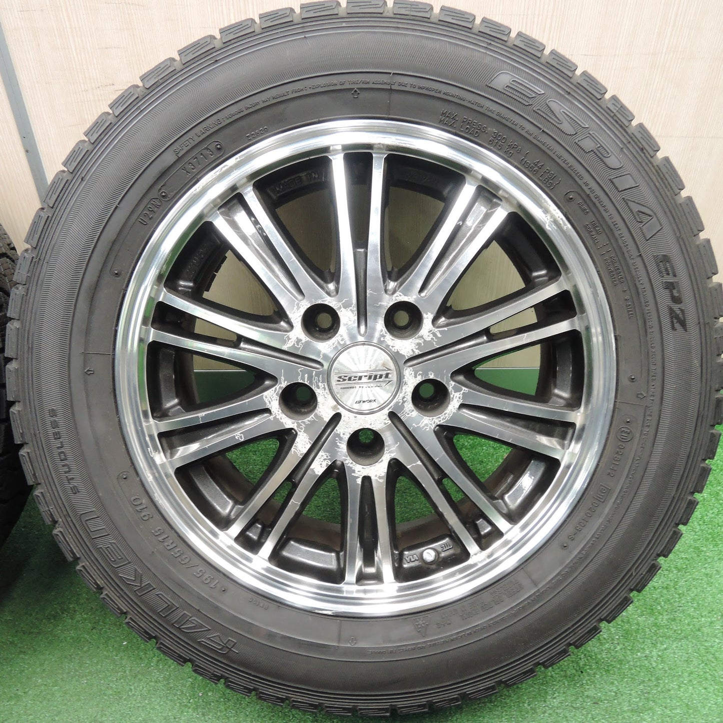 [送料無料]バリ溝！9.5分★WORK Script STEEZ STZ-SCRIPTT02/N 195/65R15 スタッドレス ファルケン エスピア EPZ 15インチ PCD114.3/5H ワーク★3112107TNス