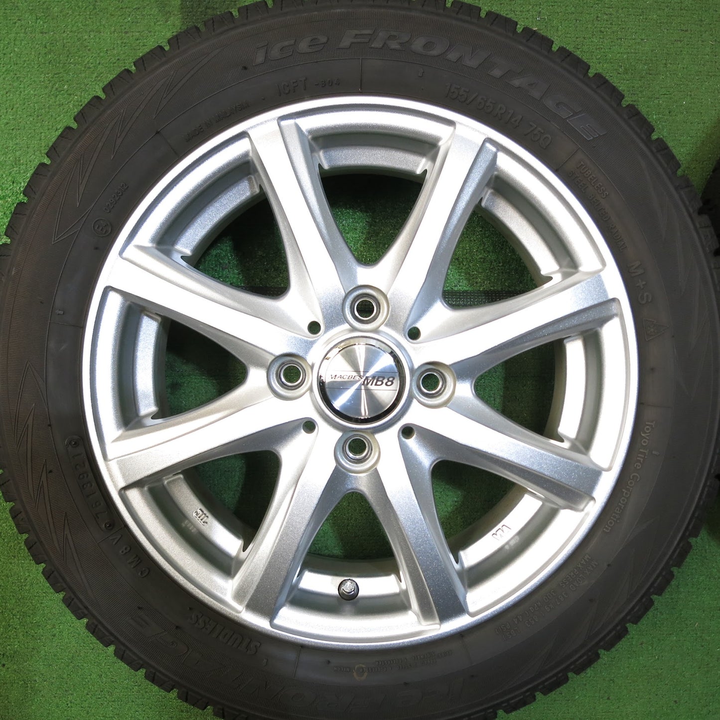 [送料無料]バリ溝！21年！キレイ！ほぼ10分★スタッドレス 155/65R14 iceFRONTAGE MACBES MB8 アイスフロンテージ マクベス 14インチ PCD100/4H★3061203Hス