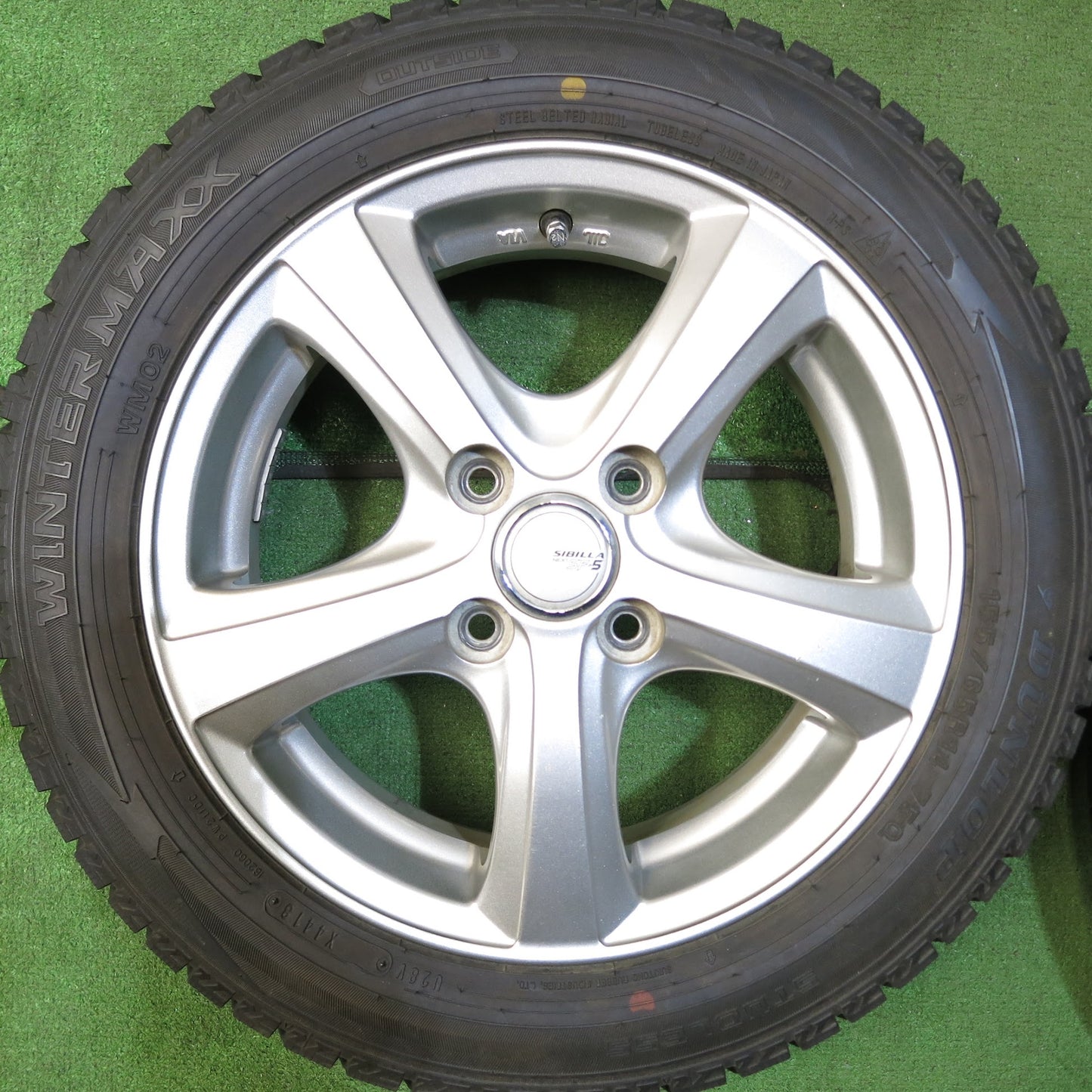 [送料無料]バリ溝！9.5分以上★スタッドレス 155/65R14 ダンロップ ウインターマックスWM02 SIBILLA NEXT SF-5 シビラ ネクスト 14インチ PCD100/4H★3041201Hス