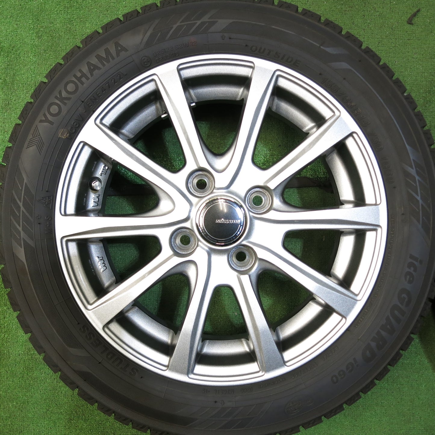 [送料無料]バリ溝！22年！キレイ！ほぼ10分★スタッドレス 155/65R14 ヨコハマ アイスガード iG60 MiLLOUS ミルアス 14インチ PCD100/4H★3041202Hス