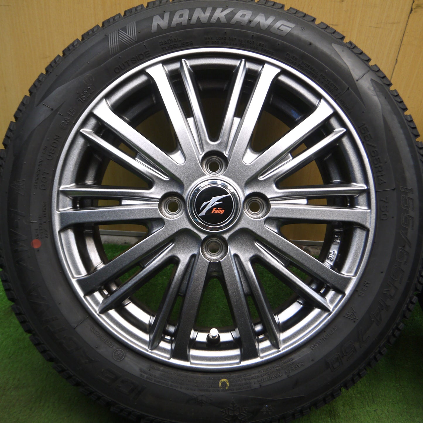 *送料無料*バリ溝！22年！キレイ！ほぼ10分★スタッドレス 155/65R14 ナンカン アイスアクティバ AW-1 Fang ファング 14インチ PCD100/4H★3102503Hス