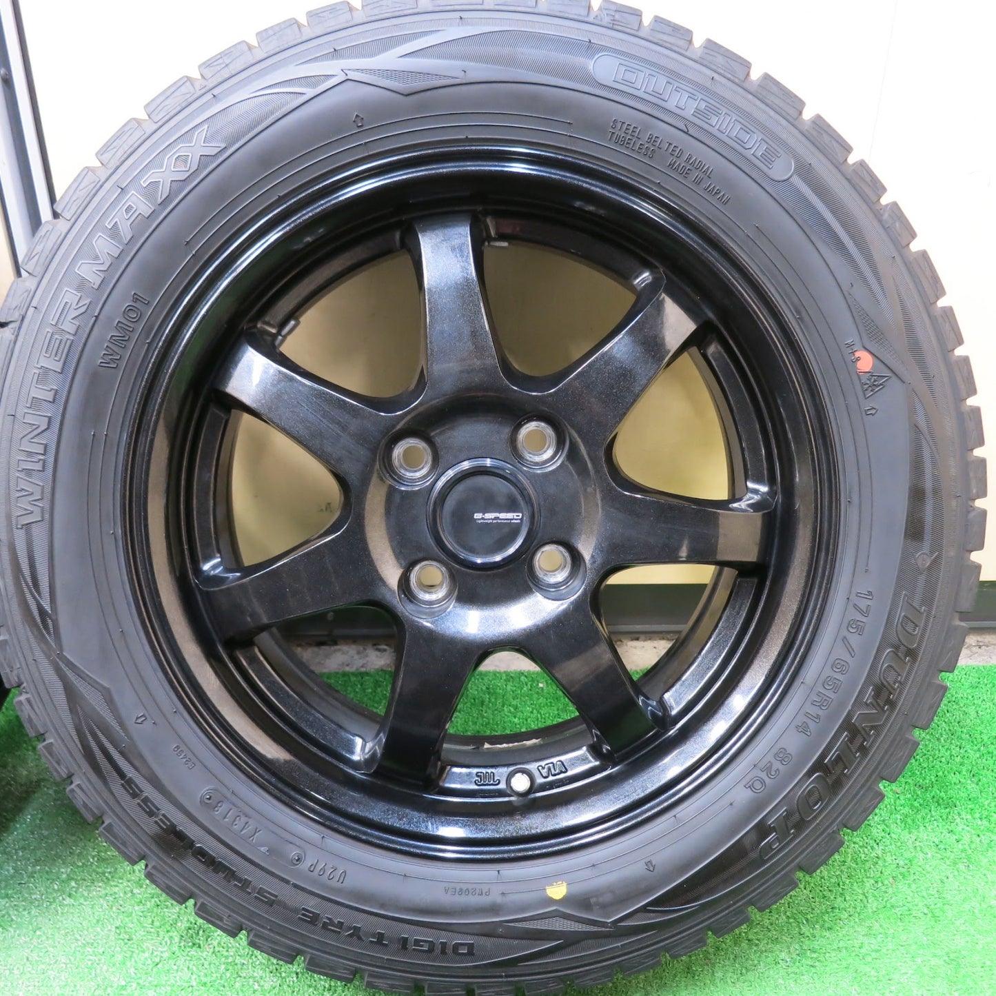 [送料無料]バリ溝！キレイ！8.5分★スタッドレス G-SPEED 175/65R14 ダンロップ ウインターマックス WM01 Gスピード 14インチ PCD100/4H★3041505ヒス