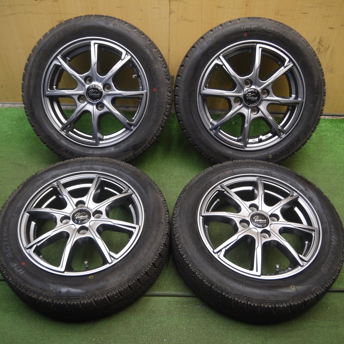 *送料無料* バリ溝！21年！キレイ！ほぼ10分★スタッドレス 155/65R14 ナンカン アイスアクティバ AW-1 Verthandi ヴェルザンディ 14インチ PCD100/4H★4022802Hス